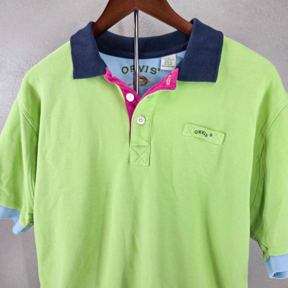Vintage 90s Orvis Colorblock Fly Fishing Pique Polo Shirt Sz M